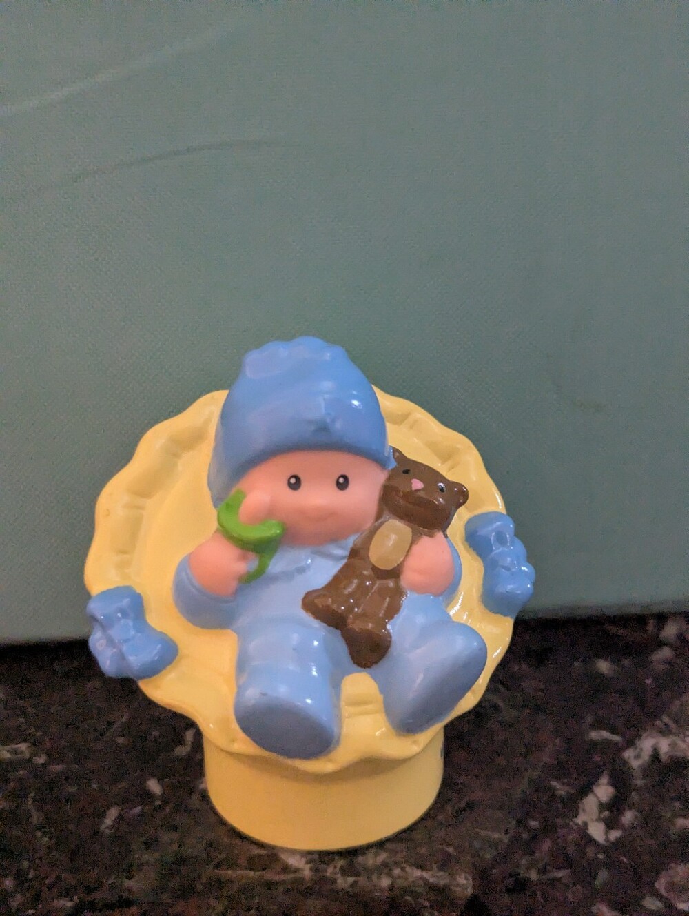 Little People - Blue Baby Figurine with Teddy and Rattle - Kids Toy